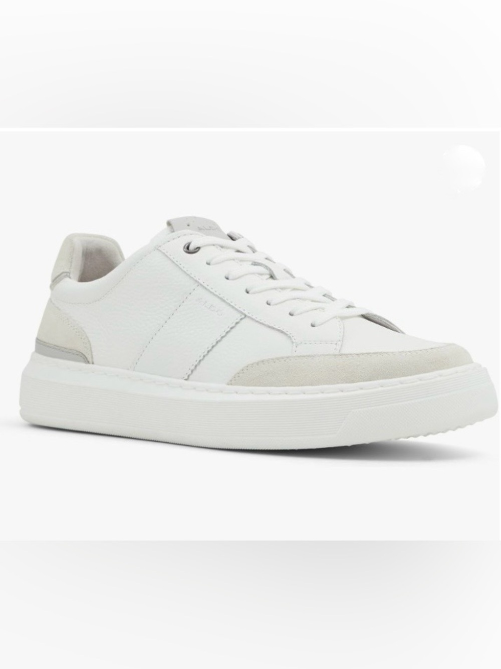 Aldo Men's White Leather Low-Top Sneaker with Light Gray Accents Size 8